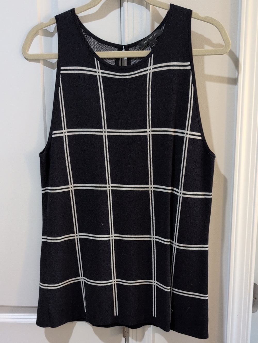 Ann Taylor Navy Blue  Windowpane Sleeveless Top